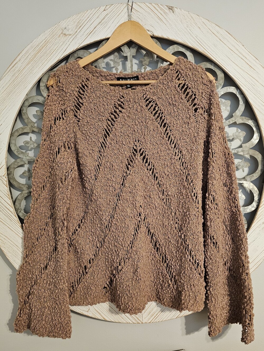 Blue Blush Open-Weave Crewneck Sweater - Brown